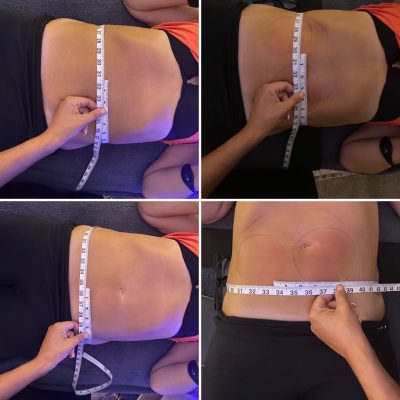 Before and after results shown through a tape measure.